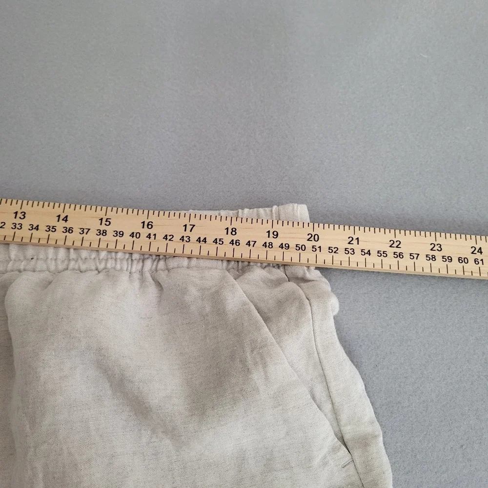 H &‎ M Linen Blend Beige Wide Leg Pants Elastic Waist Women's XL Pockets Boho